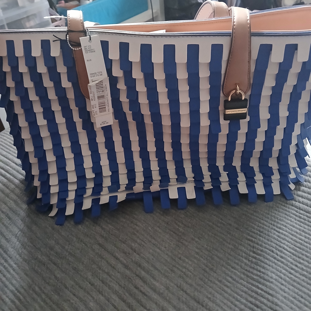 ANTONIO MELANI Blue and White Textured Tote